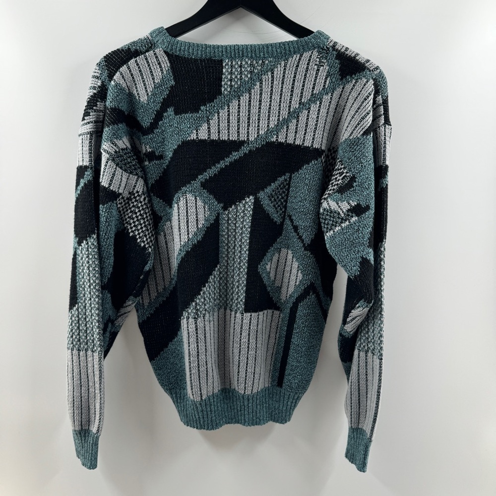 Pacific Club by NAK Abstract Knit Sweater Teal Grey Medium - Picture 6 of 6